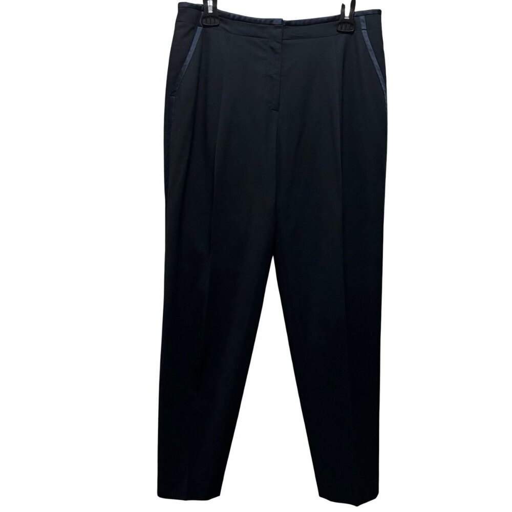Lafayette 148 New York Black Trousers Size 8 Decorative side stripe In Navy